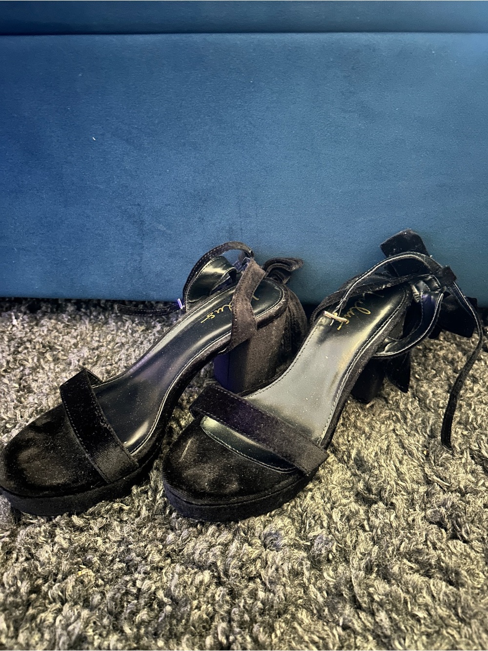 Lulu's Black Velvet Platform Block Heels with Ankle Tie
